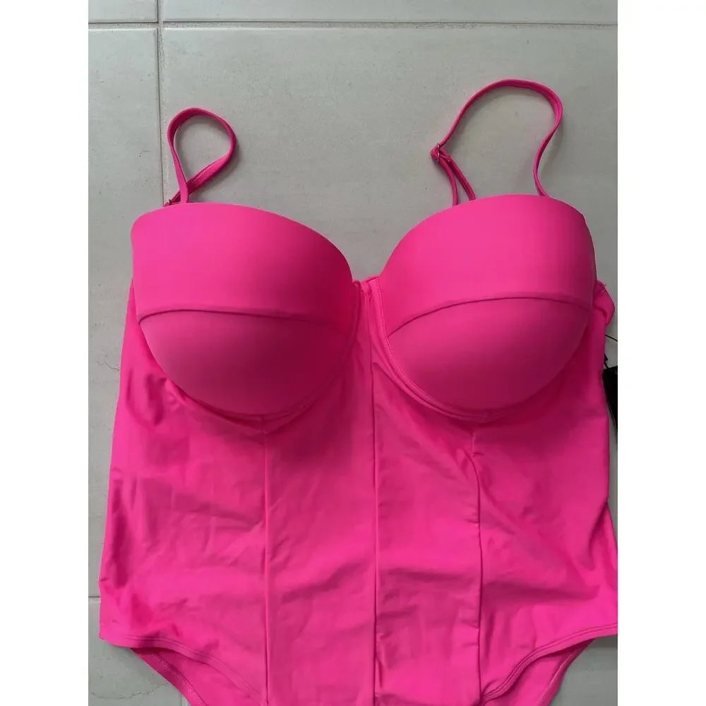 Fashion Nova Swim Rory One Piece Swimsuit Beach Summer Hot Pink